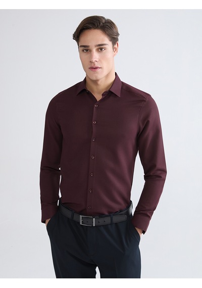 Lcw Busıness Bordo Slim Fit Armürlü Erkek Gömlek