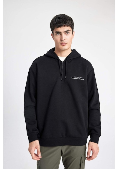 DeFacto Oversize Geniş Kalıp Yarım Fermuarlı Kapüşonlu Sırt Baskılı Sweatshirt B4804AX24SPBK81