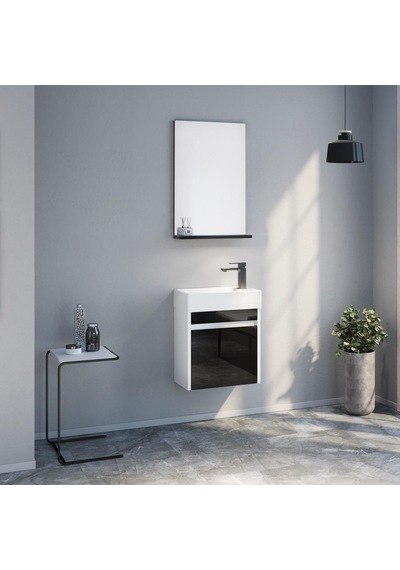 Orka Yedisu 45 Cm Mdf Parlak Siyah Mini Banyo Dolabı Takımı Siyah