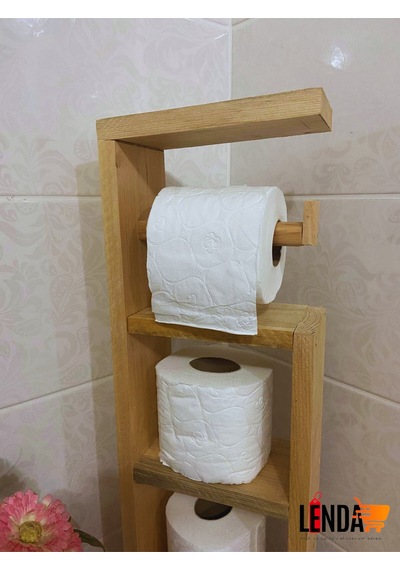 Çok Amaçlı Doğal Desenli Ahşap Tuvalet Kağıdı Standı Çam Ağacından Üretilmiştir. Bej