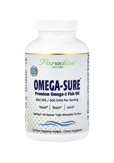 Paradise Herbs, Omega-sure , Premium Omega-3 Fish Oil, 120 Pesco Vegetarian Softgels