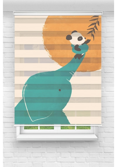 Perdecizade Enxboy Fil Ve Panda Dijital Baskili Zebra Perde-cocuk Odasi-stor Perde Pz-306 Renkli
