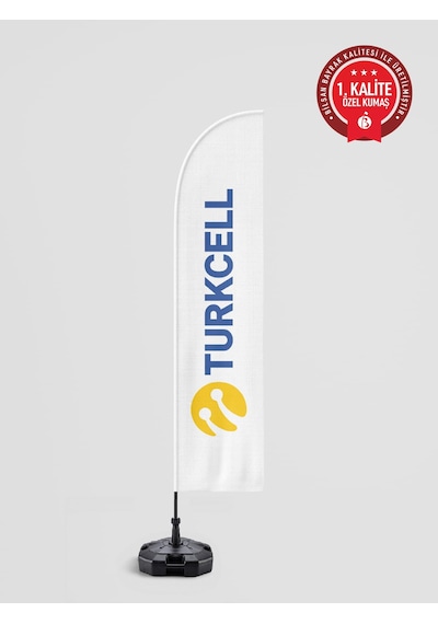 Turkcell Logolu Yelken Bayrak Set - Raşel Kumaş 1. Kalite 75 x 300 CM