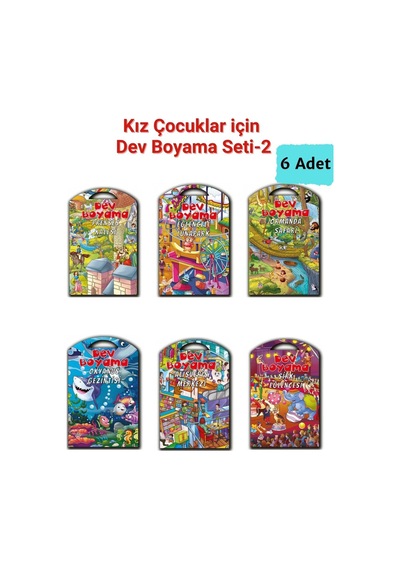 Kız Çocuklar İçin Dev Boyama Seti-2, Prenses Kalesi, Lunapark, Okyanus..temalı 6 Adet