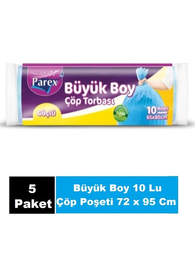 Parex Güçlü Çöp Poşeti Battal Boy Mavi 5 x 10'lu 72 x 95 CM