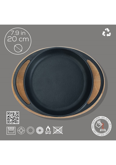 Lava Ahşap Altlıklı Döküm Demir Yuvarlak Tava Çap 20 CM