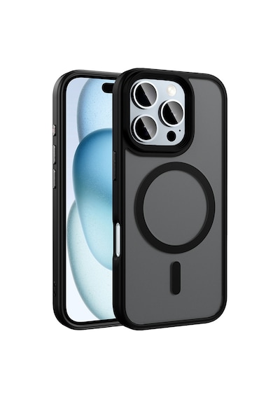 Apple Uyumlu iPhone 16 Pro Max Kılıf Mat Arka Yüzey Wireless Şarj Özellikli Zore Flet M-safe Kapak Siyah