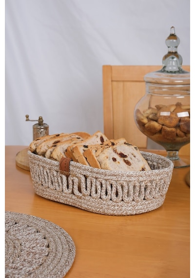 Kaan Home El Dokuma Oval Jüt Ekmek Sepeti Krem-bej