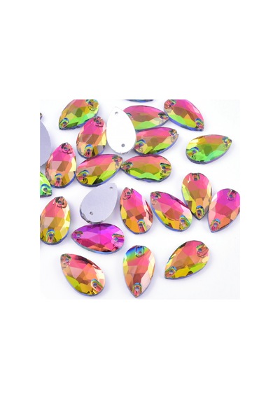 Gymo Premium Kalite Altı Düz Delikli Dikme Kristal Taş Teardrop 10.5 18mm P35 Rainbow 28 Adet