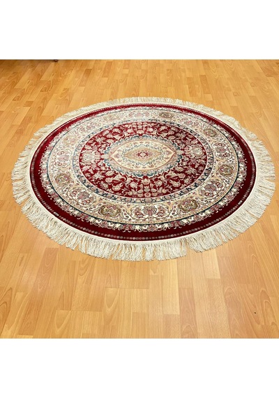Yuvarlak Madalyon Desenli 200 X 200 Cm İpek Halı Bordo