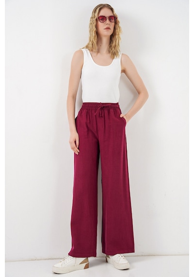 Bigdart Kadın Yüksek Bel Geniş Paça Pantolon 30097 - Bordo