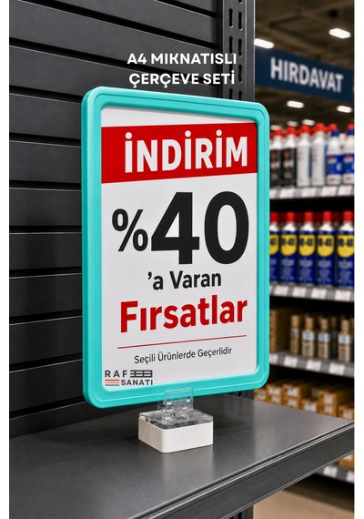 A4 Güçlü Mıknatıs Tutuculu Fiyatlık Etiketlik Dikey Yatay Ve Bilgilendirme Çerçevesi Turkuaz