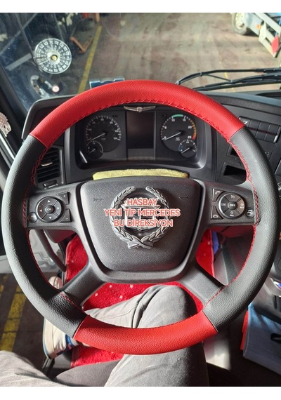 Dikişli Direksiyon Kılıfı Siyah Deri Kırmızı Deri Kırmızı Dikişli Mercedes Yeni Tip Direksiyon Renkli