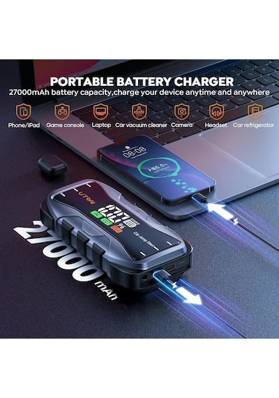 Jstar Js10 27000mah 6000a Jump Starter Taşınabilir Akü Takviye Kiti + Taşıma Çantası Çanta + 6