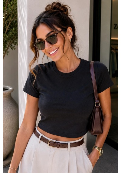 Bbbutikbasic %100 Pamuk Basic Crop Tişört My3535 Siyah