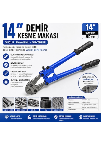 14 İnç 350 Mm Demir Kesme Makası Profesyonel Krom Vanadyum Çelik Tel Ve Demir Kesici