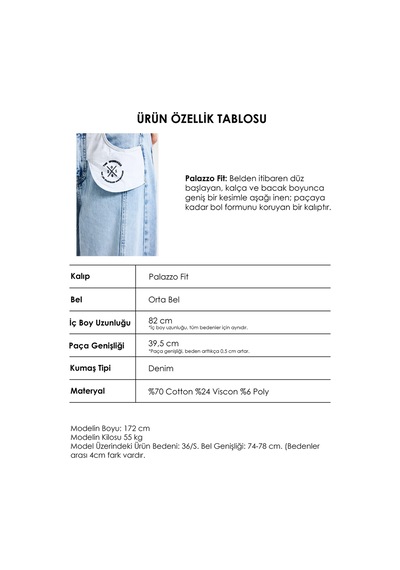 it's basic Kadın Ice Palazzo Fit Özel Tasarım Denim Jean Buz Mavi