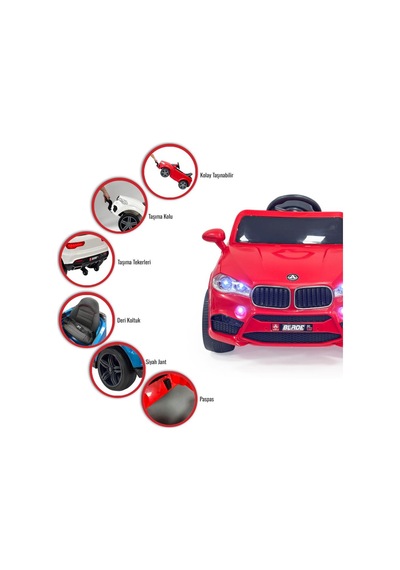 Blade Gt 12v Uzaktan Kumandalı Bluetooth Ve Usb Destekli Led Farlı Emniyet Kemerli Çocuk Akülü Araba Kırmızı