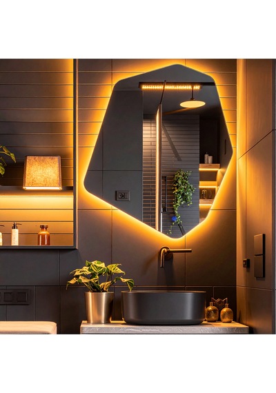 Vortex Amber Led'li Lavabo & Banyo Aynası Dokunmatik Sensörlü 60 X 50 Cm Turuncu