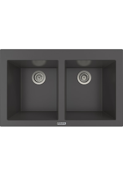 Polex Cristalüx Granit Evye P-2XLN Antrasit 2 Hazneli Tezgah Altı Ve Tezgah Üstü Mutfak Evyesi 80.5x51.5 CM