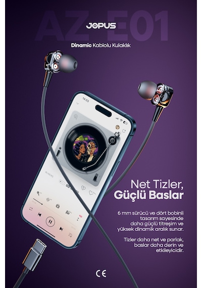 Jopus İphone 15-16-17 Serileri Ve Android Uyumlu - 4 Hoparlörlü Type-c Kablolu Dinamik Kulaklık - Az-e01 Diğer