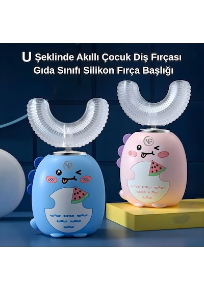 Npo 208 Şarjlı Ultrasonik 3 Modlu U Dizayn Çocuk Diş Fırçası - Mavi Şarjlı