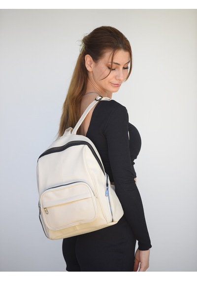 Jara Bag Frida Kadın Sırt Çantası Şık, Yumuşak Dokulu Ve 5 Bölmeli Krem