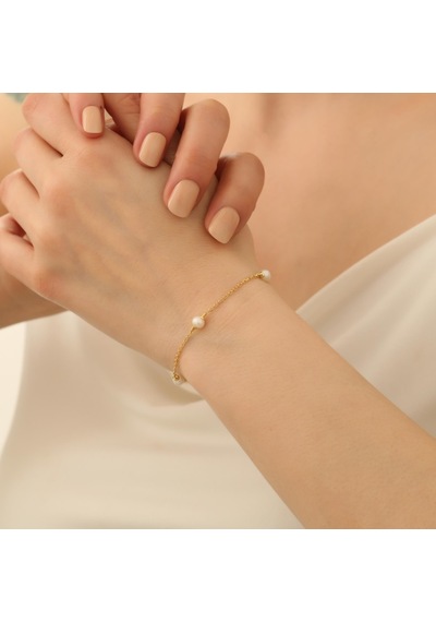 925 Ayar Gümüş Beyaz Kültür İncisi Hediye Bileklik-5.40mm