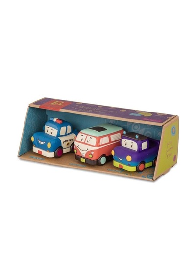 B.toys 3'lü Mini Çek-bırak Araba Seti - Polis/retro Van/jeep
