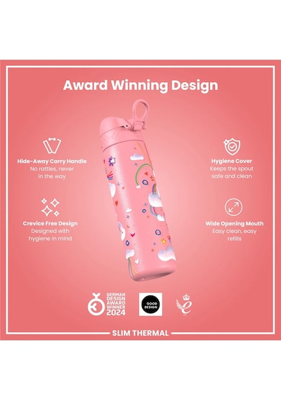 Ion8 - İnce Su Termosu - Gökkuşağı Unicorn - 500 Ml - Sızdırmaz Çok Renkli