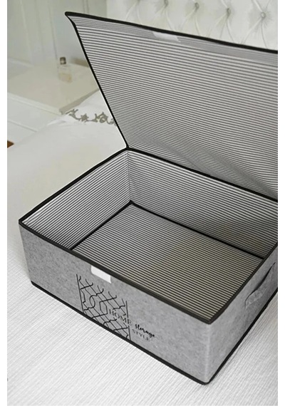 Keçe Kapaklı Kutu -baza Altı Düzenleyici- Organizer 1 Adet 50x40x19 Cm Gri-beyaz
