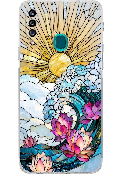 Printify Samsung Galaxy A20s İle Uyumlu Vitray Okyanus Sabahı Tasarımlı Şeffaf Silikon Kılıf Şeffaf