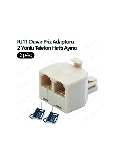 RJ11 6P4C 2'li Telefon Hattı Çoklayıcı Y-Splitter Adaptörü