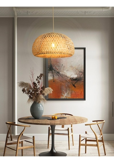 Nordic Tasarım Bamboo Avize Hasır Avize 1.sınıf Kalite Naturel Ferahlık Katar Kahve