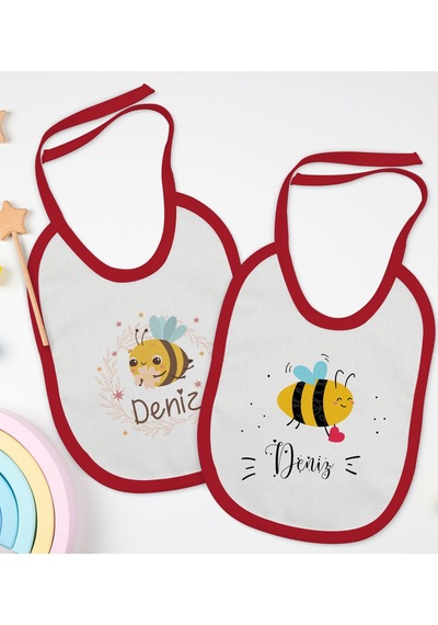BK Kids Kişiye Özel İsimli 2’li Kırmızı Mama Önlüğü-7 Kırmızı