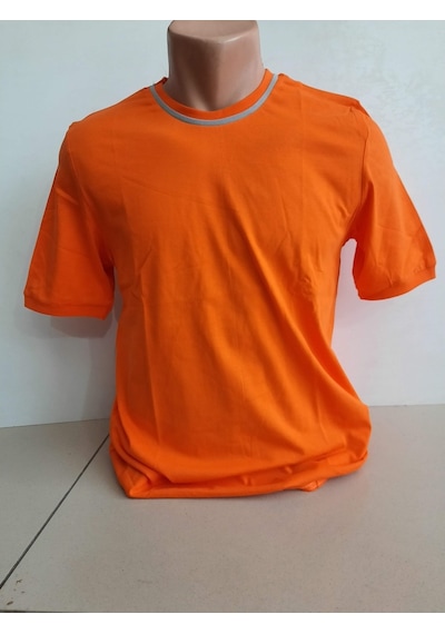 Aka Turuncu Bisiklet Yaka Kısa Kol Ribanalı Penye T-Shirt
