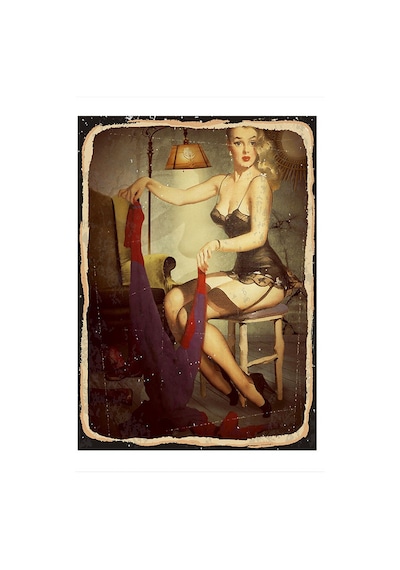 Bedeko Jartiyerli Pin Up Kızı Model Mdf Tablo 35 Cm X 50 Cm
