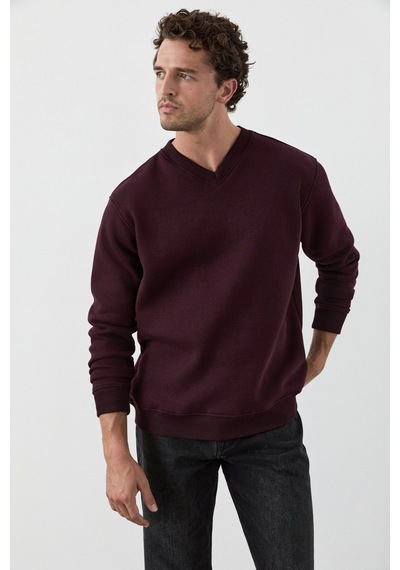 Grımelange Elıon Erkek V Yakalı Bordo Sweatshirt