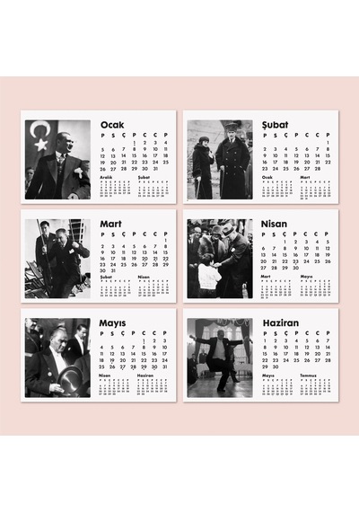 2027 Atatürk Masa Takvimi Özel Siyah Fotoğraflı Cumhuriyet Temalı Masaüstü Takvim