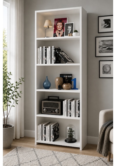 Renazzo %100 Mdf 5 Raflı Kitaplık Beyaz 169x60 Cm