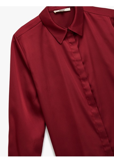 Koton Regular Fit Uzun Kollu Klasik Yaka Saten Gömlek Bordo 6wak60001ew Bordo