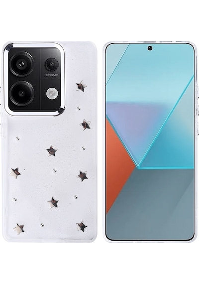 Redmi Note 13 Pro 4g Uyumlu Kılıf Airbag Tasarımlı Simli Şeffaf Zore Kutup Kapak - Yıldız Yıldız