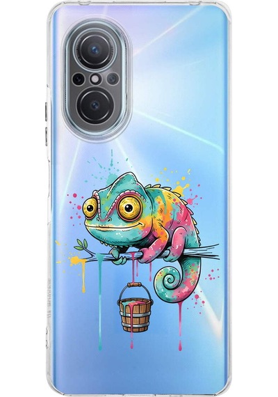 Huawei Nova 9 Se İle Uyumlu Splash Bukalemun Tasarımlı Şeffaf Silikon Kılıf Şeffaf