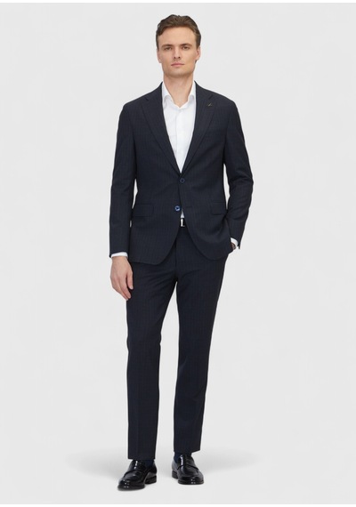 Ramsey Koyu Lacivert Desenli Zeroweight Slim Fit %100 Yün Takım Elbise