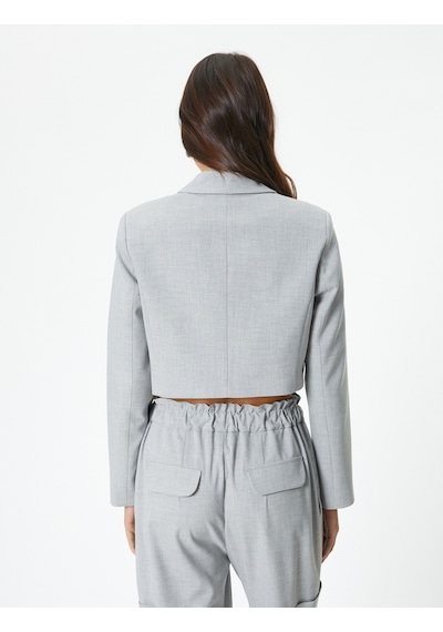 Koton Crop Blazer Ceket Tek Düğmeli Cep Detaylı Gri Melanj 4sak50090uw Gri Melanj