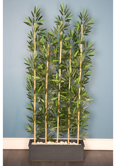 Yapay Çiçek Deposu Kumaş Yapraklı 5 Çubuklu Ahşap Saksıda Bambu Seperatör 20x70x180cm