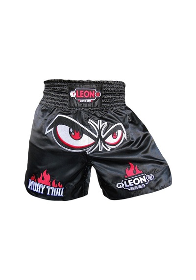 Kogam Leon No Fear Nakışlı Profesyonel Muay Thai Ve Kick Boks Şortu Siy