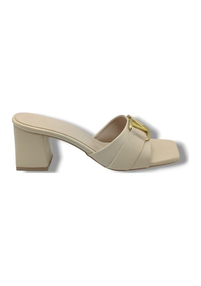 Ceylan Shoes 225-26 Cilt V Tokalı Kalın Topuk Kadın Terlik Bej