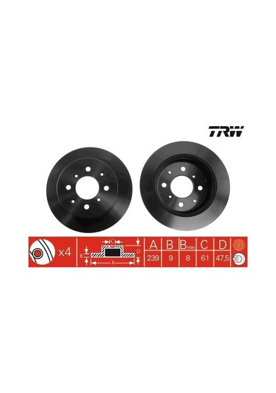 Honda Jazz Arka Fren Diski 239 mm Çap 2002-2008 Trw