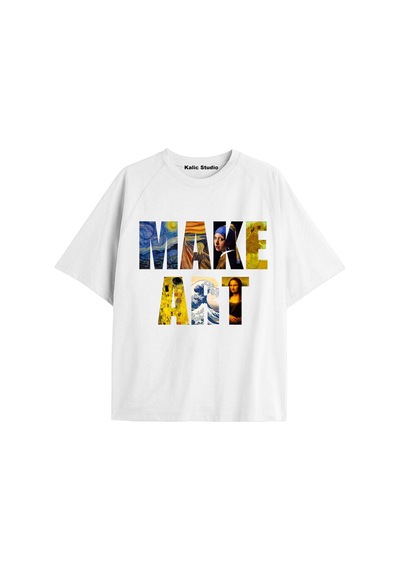 Kalic Studio Unisex Van Gogh Baskılı Oversize Tshirt Beyaz-100